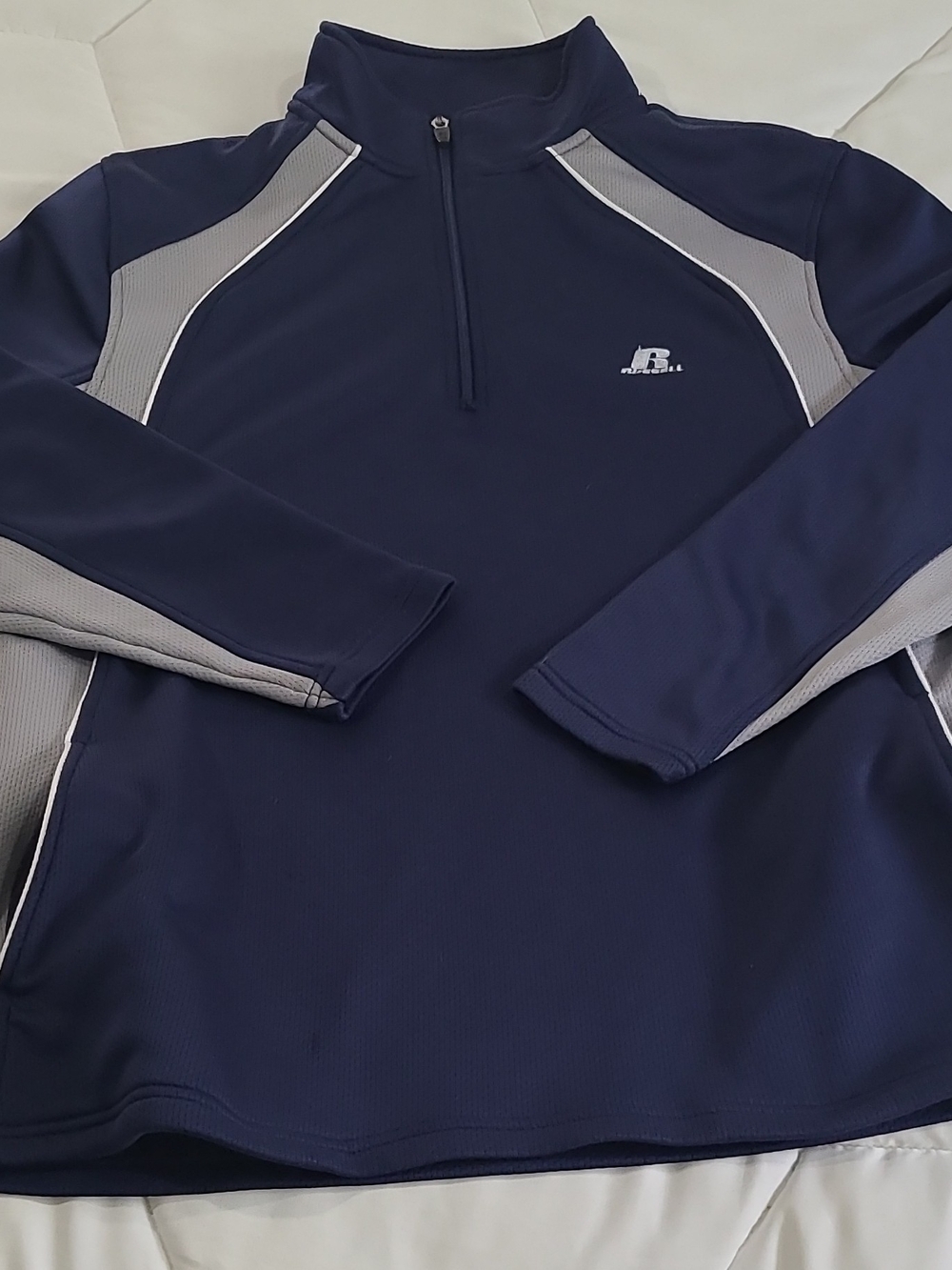 Russell Athletic Men's Navy and Gray Half-Zip Performance Pullover
